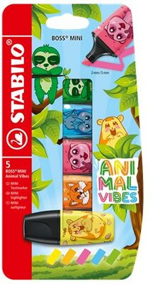 Szövegkiemelő készlet, 2-5 mm, STABILO "Boss Mini Animal Vibes", 5 különböző szín, (5 db)
