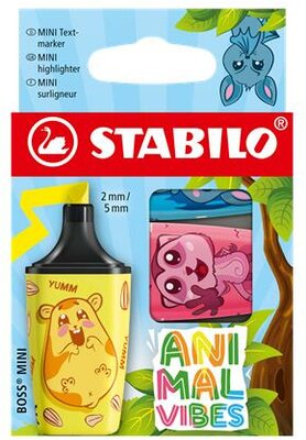 Szövegkiemelő készlet, 2-5 mm, STABILO "Boss Mini Animal Vibes", 3 különböző szín, (3 db)