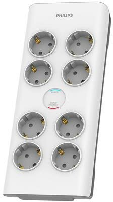 Elosztósor, 8 csatlakozóaljzat, túlfeszültség-védelemmel, 2 m kábel, PHILIPS, fehér