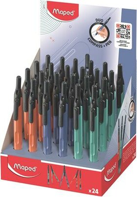 Körző display, heggyel, 2in1, ceruzává alakítható, MAPED „Compass Pen", vegyes színek, (24 db)