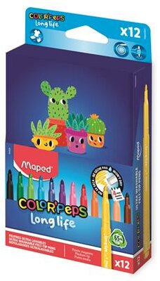 Filctoll készlet, 3,7 mm, kimosható, dobozos, MAPED „Color'Peps Long Life 2", 12 különböző szín, (12 db)