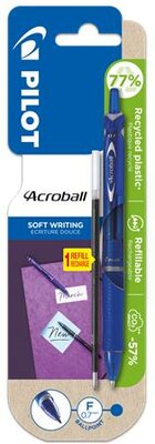 Golyóstoll, 0,25 mm, nyomógombos, PILOT "Acroball", kék + betét, (2 db)