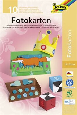 Dekorkarton, 2 oldalas, 22x33 cm, 300 g, 10 lap, FOLIA, vegyes színek, (10 lap)