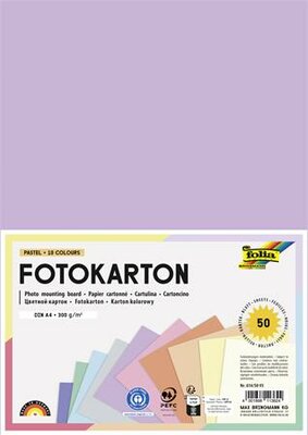 Dekorkarton, 2 oldalas, A4, 300 g, 10x5 lap, FOLIA, „Pastel", vegyes színek, (50 lap)