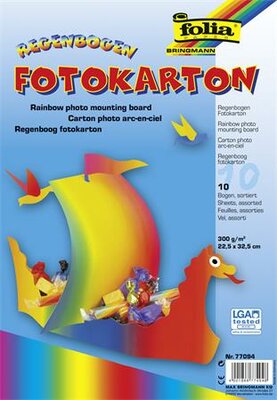 Dekorkarton, 2 oldalas, 22,5x32 cm, 300 g, 10 lap, FOLIA, szivárvány szín, (10 lap)