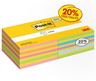 Öntapadó jegyzettömb, 76x76 mm, 2x450 lap, 3M POSTIT, vegyes színek, (900 lap)