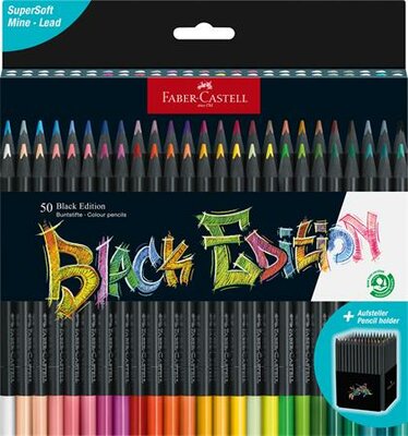 Színes ceruza készlet, háromszögletű, FABER-CASTELL "Black Edition", 50 különböző szín, (50 db)