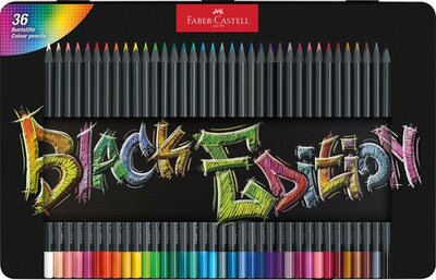 Színes ceruza készlet, háromszögletű, fémdobozban, FABER-CASTELL "Black Edition", 36 különböző szín, (36 db)