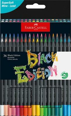 Színes ceruza készlet, háromszögletű, FABER-CASTELL "Black Edition", 36 különböző szín, (36 db)