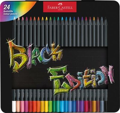 Színes ceruza készlet, háromszögletű, fémdobozban, FABER-CASTELL "Black Edition", 24 különböző szín, (24 db)