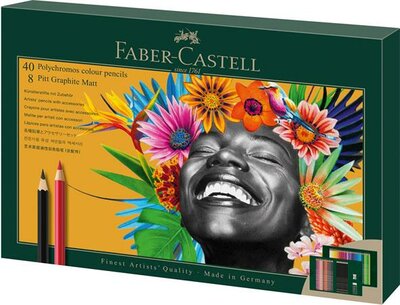Színes- és grafitceruza készlet, FABER-CASTELL "Polychromos & Pitt Graphite Matt" , 50 db-os szett, (50 db)