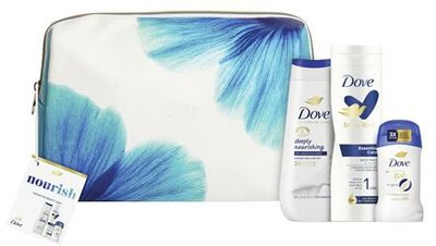 Karácsonyi ajándékcsomag nőknek neszeszerrel, DOVE "Nourish", (4 db)