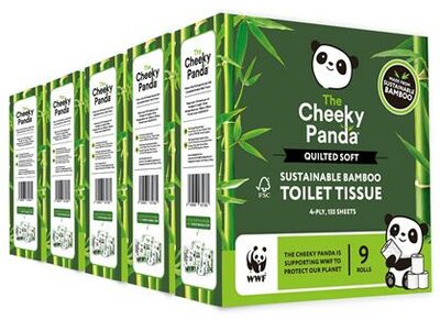 Toalettpapír, bambusz, 3 rétegű, kistekercses, 9 tekercs, CHEEKY PANDA, fehér, (9 tek)