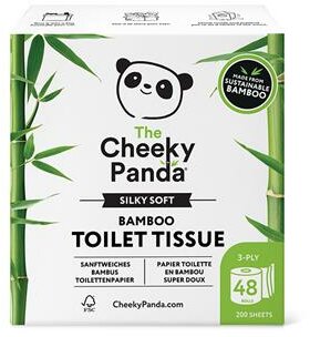 Toalettpapír, bambusz, 3 rétegű, kistekercses, 48 tekercs, CHEEKY PANDA, fehér, (40 tek)