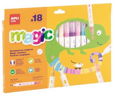 Filctoll készlet, kétvégű, kimosható, APLI Kids "Magic", 18 különböző szín, (18 db)