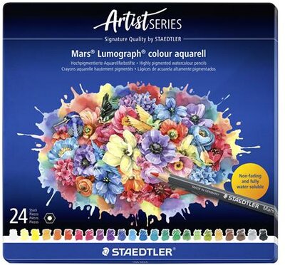 Akvarell színes ceruza készlet, hatszögletű, fémdobozos, STAEDTLER "Mars® Lumograph® 104", 24 különböző szín, (24 db)