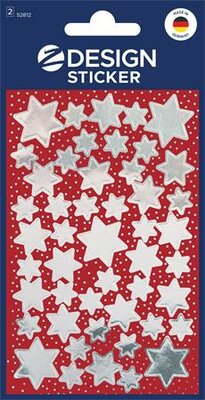 Matrica, 2 ív, 76x120 mm, AVERY ZWECKFORM, "Z-Design No.52812", ezüst csillagok, (2 ív)