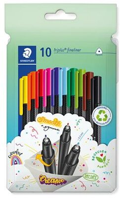 Tűfilc készlet, 0,3 mm, STAEDTLER "Triplus 334", 10 különböző szín, (10 db)