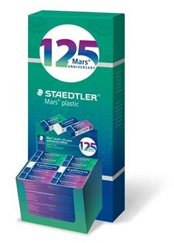 Radír display, STAEDTLER "Mars® Plastic 526, 125 years", kék-zöld-lila, (40 db)