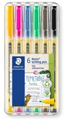 Tűfilc készlet, 0,6 mm, STAEDTLER "Noris® 307", 6 különböző szín, (6 db)