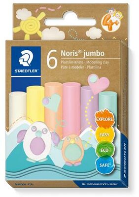 Modellező gyurma készlet, STAEDTLER "Noris® jumbo 842", 6 különböző pasztell szín, (6 db)