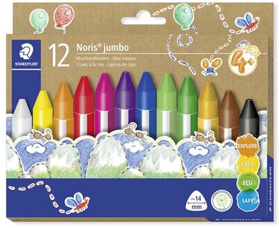 Zsírkréta, vastag, háromszögletű, STAEDTLER "Noris® jumbo 228 14", 12 különböző szín, (12 db)