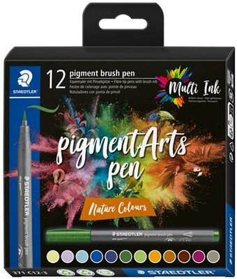 Ecsetirón készlet, STAEDTLER "Pigment brush 371", 12 különböző természeti szín, (12 db)