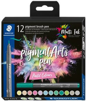Ecsetirón készlet, STAEDTLER "Pigment brush 371", 12 különböző pasztell szín, (12 db)