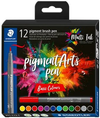 Ecsetirón készlet, STAEDTLER "Pigment brush 371", 12 különböző alapszín, (12 db)