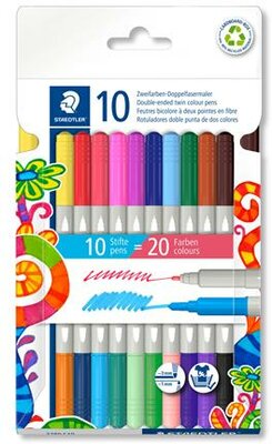 Filctoll készlet, 1/3 mm, kétvégű, STAEDTLER® "3280", 20 különböző szín, (10 db)