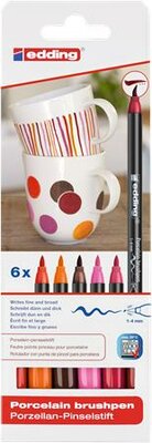 Ecsetirón készlet, porcelánra, EDDING "4200 Warm color", 6 különböző szín, (6 db)