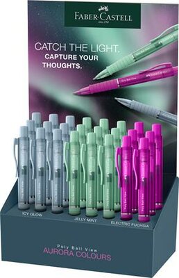 Golyóstoll display, 1 mm, XB, nyomógombos, FABER-CASTELL "Poly Ball View Aurora", vegyes színek, (24 db)