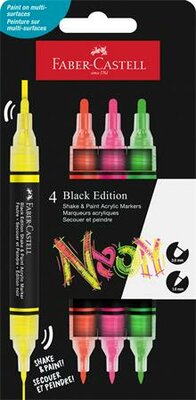 Dekormarker készlet, 1,0/3,0 mm, kétvégű, akril, FABER-CASTELL "Shake&Paint", 4 különböző neon szín, (4 db)