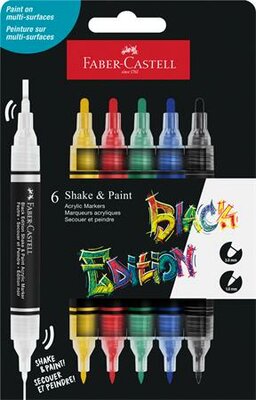 Dekormarker készlet, 1,0/3,0 mm, kétvégű, akril, FABER-CASTELL "Shake&Paint", 6 különböző szín, (6 db)