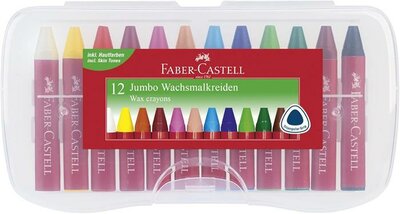 Zsírkréta, háromszögletű, FABER-CASTELL "Jumbo", 12 különböző szín, (12 db)
