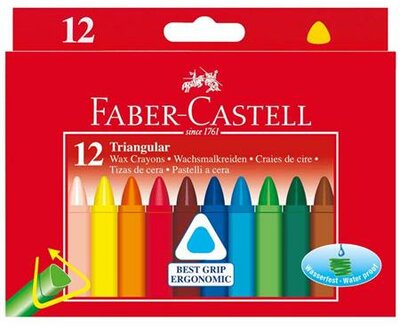 Zsírkréta, háromszögletű, FABER-CASTELL , 12 különböző szín, (12 db)