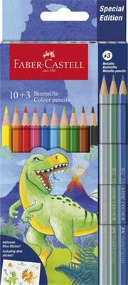 Színes ceruza készlet, hatszögletű, FABER-CASTELL"Dinoszaurusz" 10+3 különböző szín, (13 db)