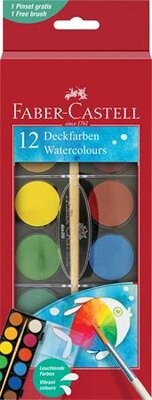 Vízfesték, 12 darabos, 30 mm, ecsettel, FABER-CASTELL, (12 db)