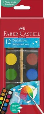 Vízfesték, 12 darabos, 24 mm, ecsettel, FABER-CASTELL, (12 db)