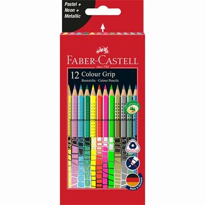 Színes ceruza készlet, háromszögletű, FABER-CASTELL "Colour Grip", 12 különböző szín, (12 db)