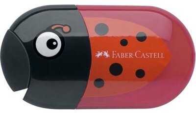 Hegyező és radír, kétlyukú, tartályos, FABER-CASTELL, katicabogár minta