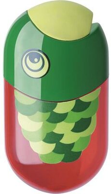 Hegyező és radír, kétlyukú, tartályos, FABER-CASTELL, hal minta