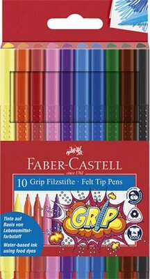 Filctoll készlet, háromszögletű, FABER-CASTELL "Grip", 10 különböző szín, (10 db)