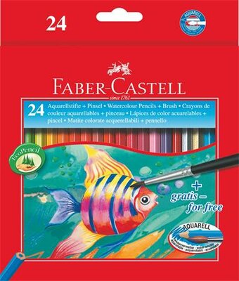 Akvarell ceruza készlet, hatszögletű, ecsettel, FABER-CASTELL, 24 különböző szín, (25 db)