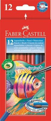 Akvarell ceruza készlet, hatszögletű, ecsettel, FABER-CASTELL, 12 különböző szín, (13 db)