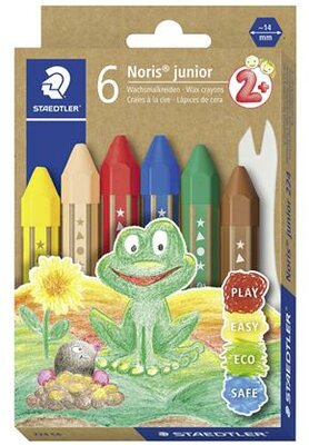 Zsírkréta, jumbo, hatszögletű, STAEDTLER "Noris Junior 224", 6 különböző szín, (6 db)