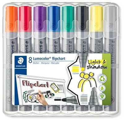 Flipchart marker vegyes készlet, 2/2-5 mm, STAEDTLER "Lumocolor® 356", 8 különböző szín, (8 db)