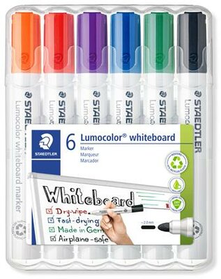 Táblamarker készlet, 2 mm, kúpos, STAEDTLER "Lumocolor® 351", 6 különböző szín, (6 db)