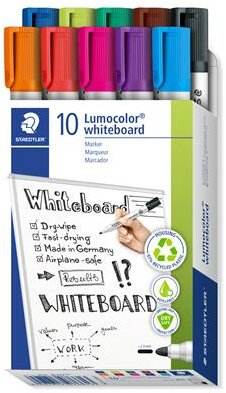 Táblamarker készlet, 2 mm, kúpos, STAEDTLER "Lumocolor® 351", 10 különböző szín, (10 db)