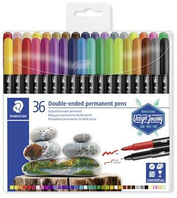 Alkoholos marker készlet, 0,5/3,0 mm, kétvégű, STAEDTLER "3187", 36 különböző szín, (36 db)